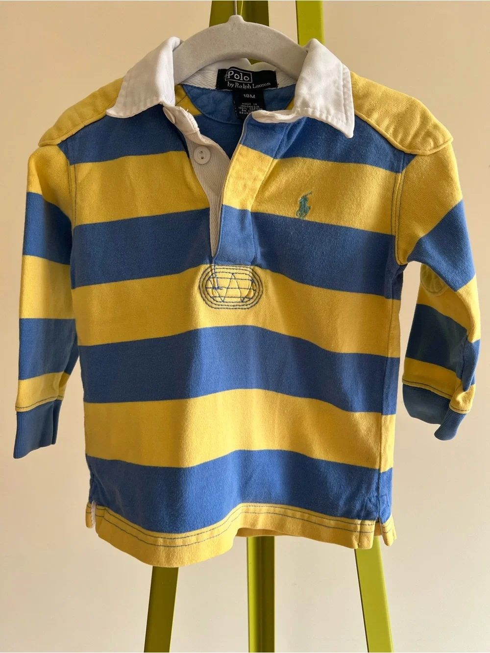 Ralph Lauren Boys Yellow & Blue Striped Rugby Polo size 18 months